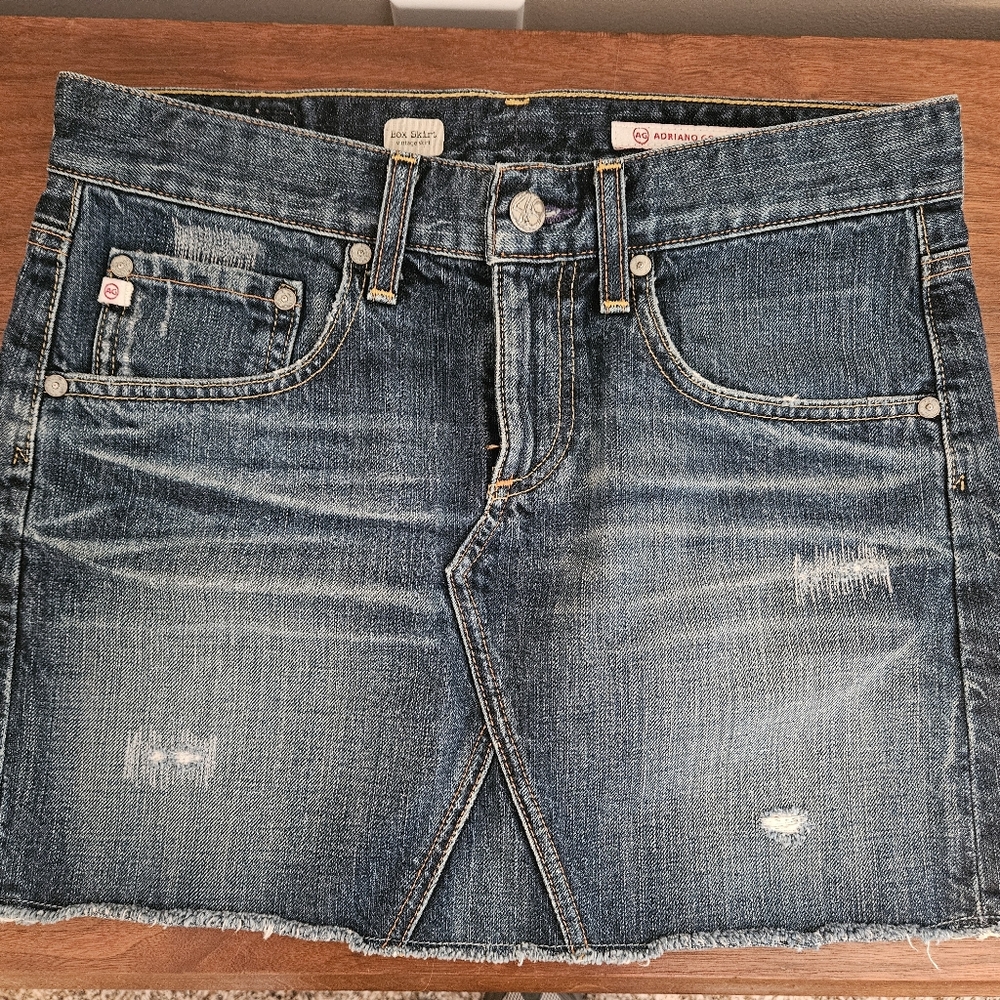 AG Adriano Goldschmied Box Skirt Vintage Denim Med Wash Raw Hem 90's distress 26